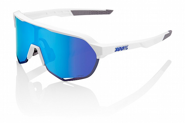 100% S2 Sunglasses Matte White - HiPER Blue Multilayer Mirror Lenses