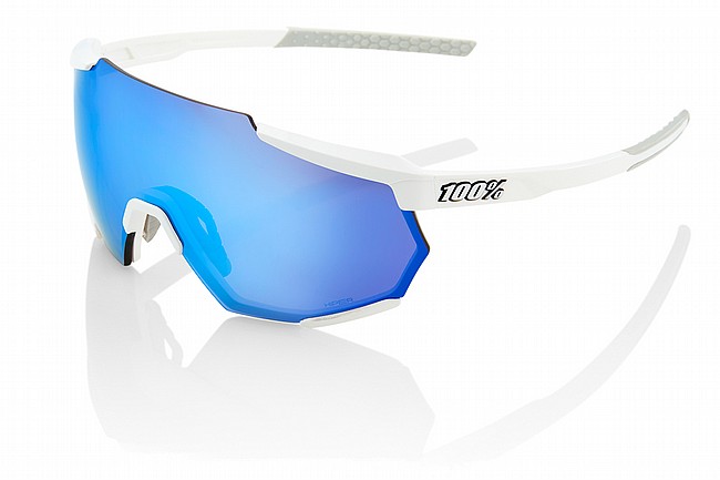 100% Racetrap 2.0 Sunglasses Matte White/HiPER Blue Multilayer Mirror Lens