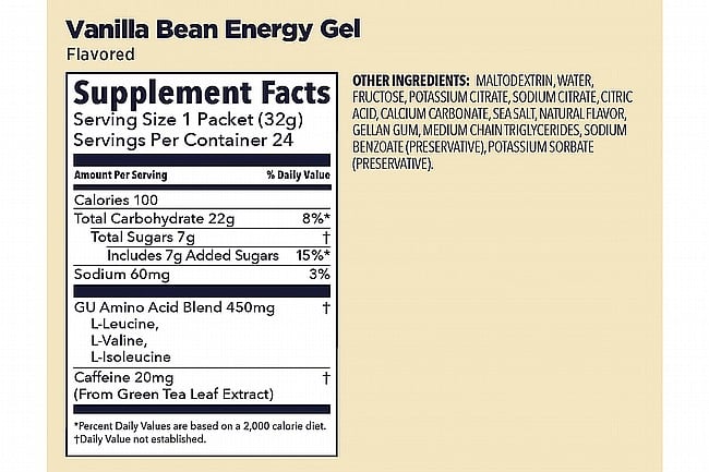 GU Energy Gels (Box of 24) Vanilla Bean w/ caffeine