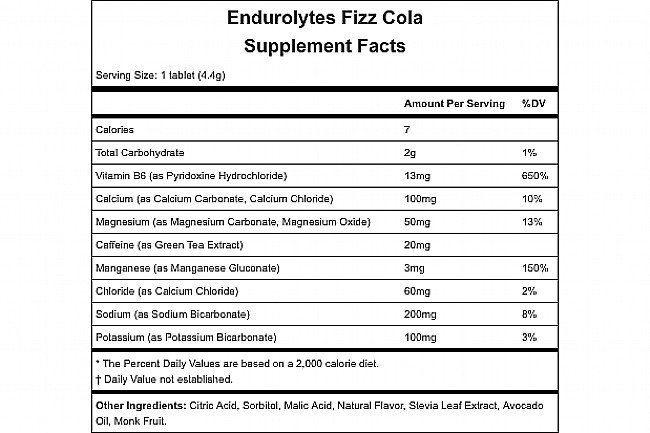 Hammer Nutrition Endurolytes Fizz (13 Tablets) Cola Nutrition Facts