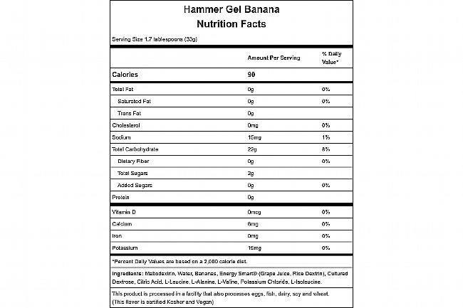 Hammer Nutrition Hammer Gel (Box of 24) Banana Nutrition Facts