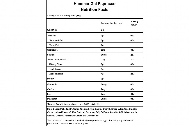 Hammer Nutrition Hammer Gel (Box of 24) Espresso Nutrition Facts