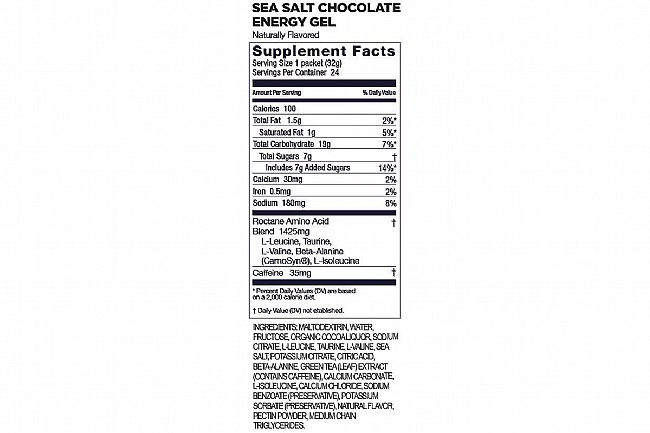 GU Roctane Energy Gel (Box of 24) Sea Salt Chocolate Nutrition Facts