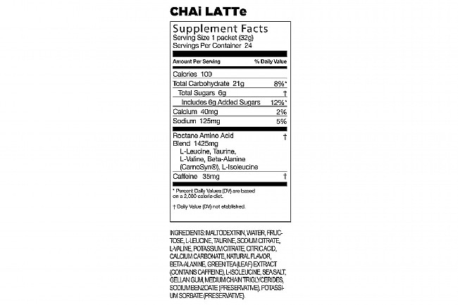 GU Roctane Energy Gel (Box of 24) Chai Latte Nutrition Facts