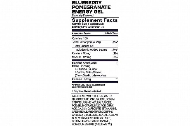 GU Roctane Energy Gel (Box of 24) Blueberry Pomegranate Nutrition Facts