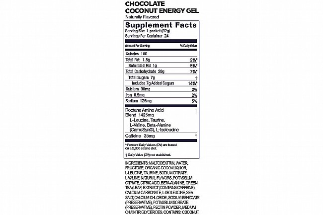 GU Roctane Energy Gel (Box of 24) Chocolate Coconut Nutrition Facts