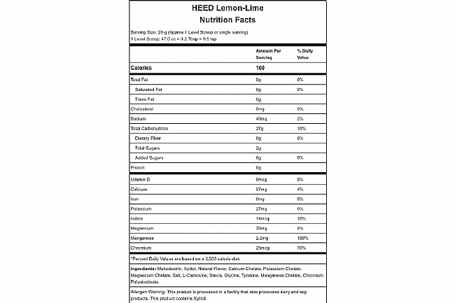 Hammer Nutrition HEED (Box of 12) Lemon Lime Nutrition Facts