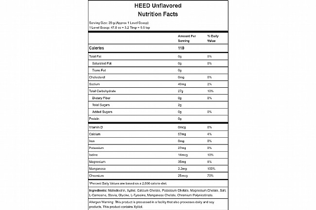 Hammer Nutrition HEED (32 Servings) Unflavored Nutrition Facts
