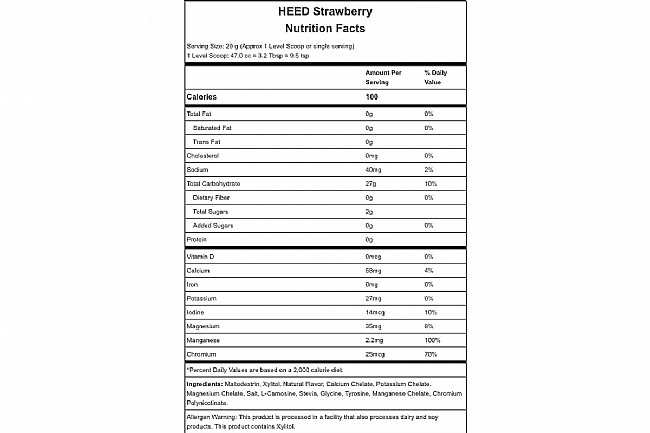 Hammer Nutrition HEED (32 Servings) Strawberry Nutrition Facts