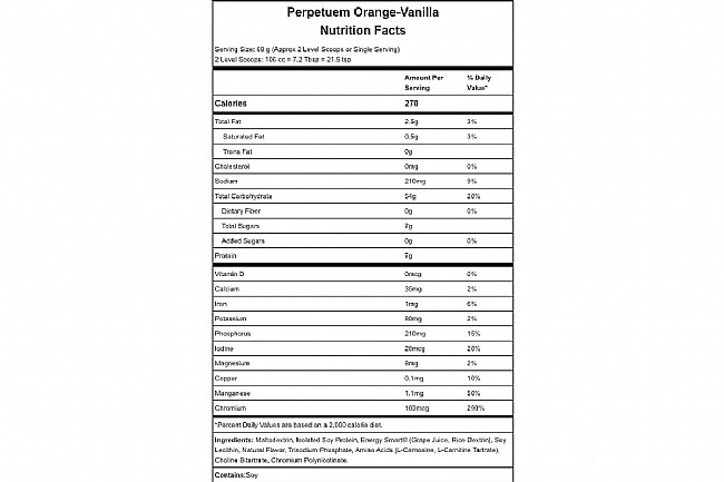 Hammer Nutrition Perpetuem 2.0 (Box of 12) Orange Vanilla Nutrition Facts