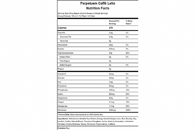 Hammer Nutrition Perpetuem 2.0 (Box of 12) Caffe Latte Nutrition Facts