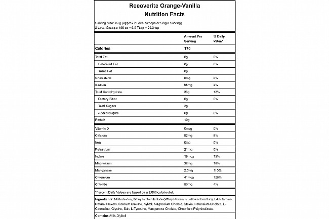 Hammer Nutrition Recoverite (32 Servings) Orange-Vanilla Nutrition Facts